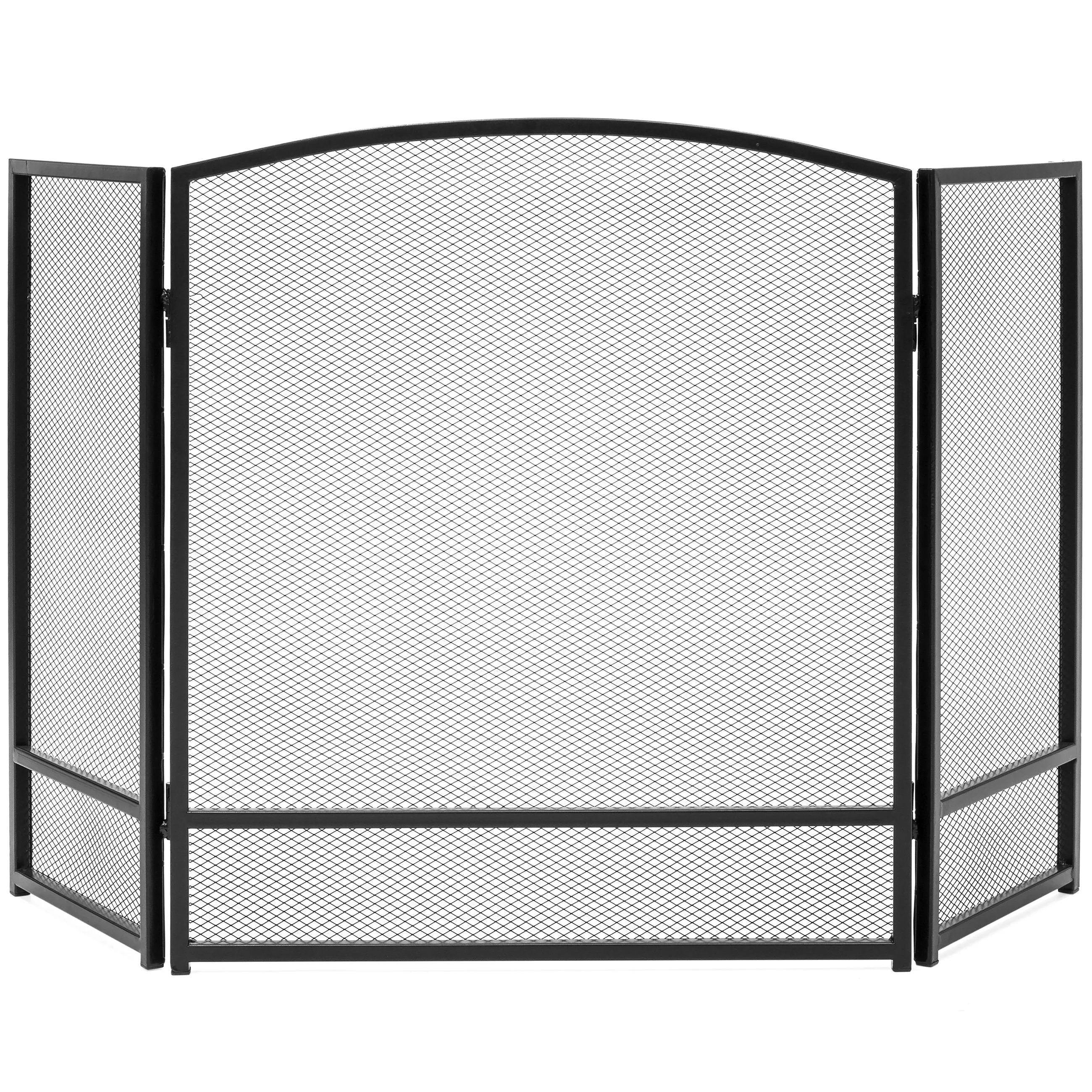 3-Panel 47x29in Simple Steel Mesh Fireplace Screen w/ Rustic Worn Finish
