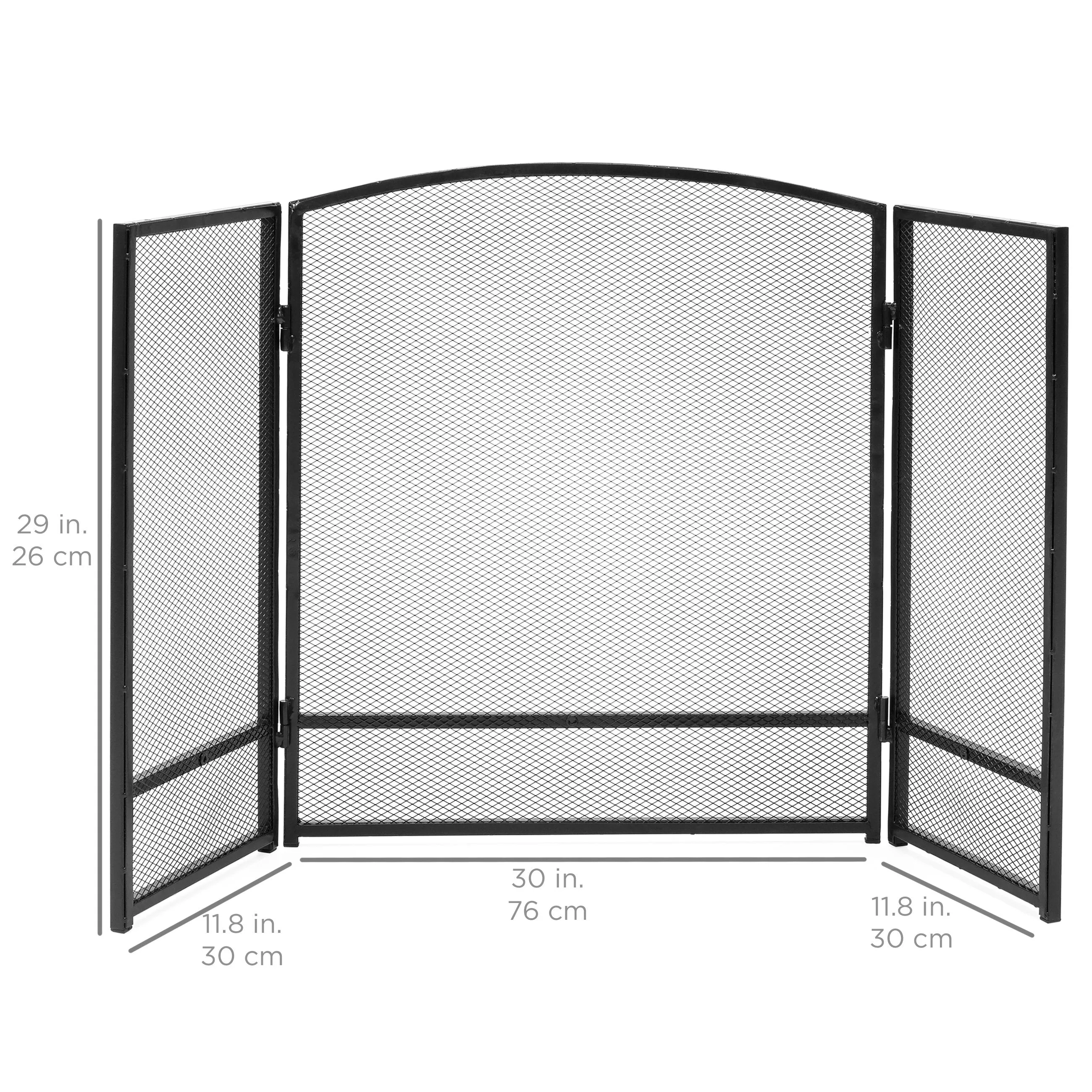 3-Panel 47x29in Simple Steel Mesh Fireplace Screen w/ Rustic Worn Finish