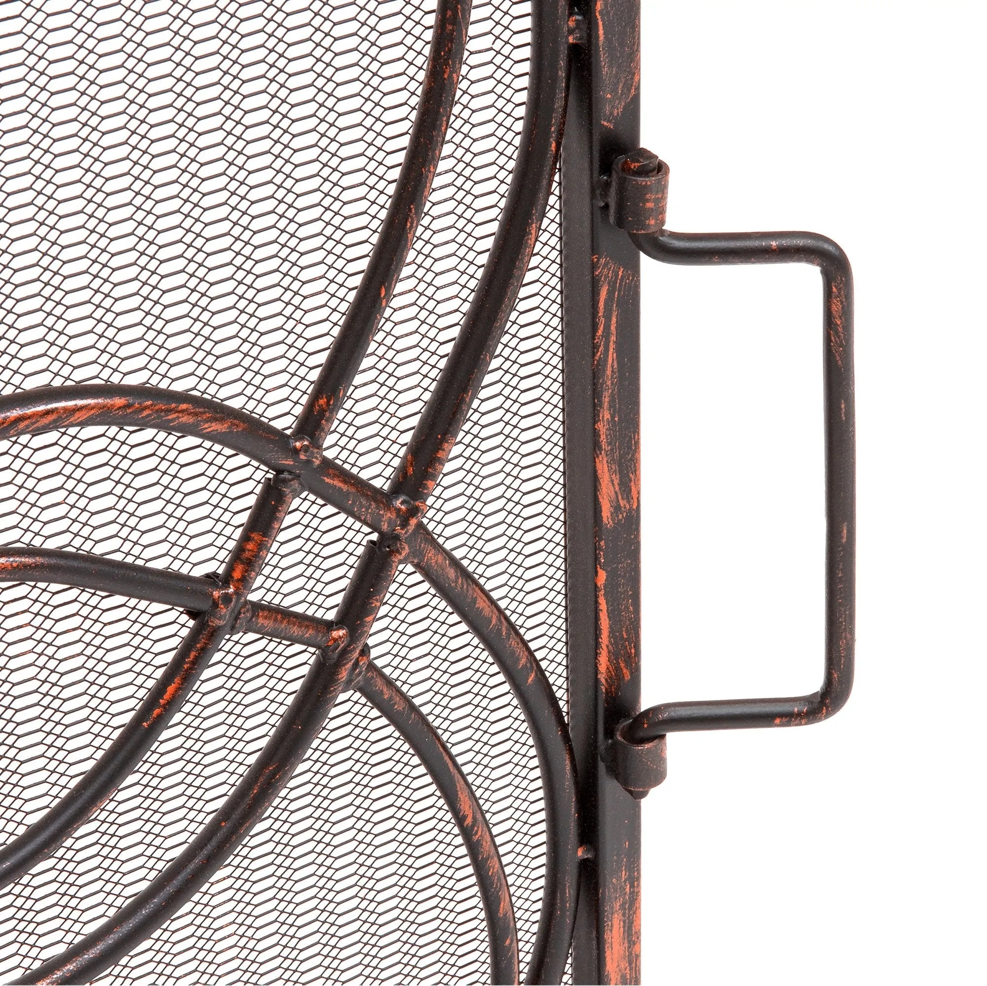 3-Panel 55x33in Wrought Iron Metal Fireplace Screen Cover w/ Scroll Design