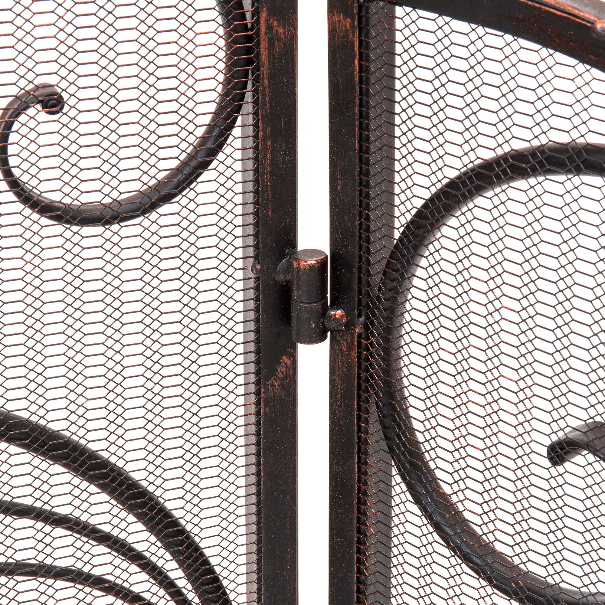 3-Panel 55x33in Wrought Iron Metal Fireplace Screen Cover w/ Scroll Design