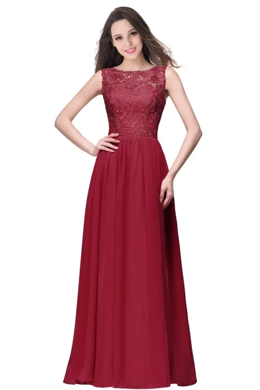 Amazing Jewel Neck Lace Chiffon Evening Dress Sleveless Floor Length Formal Dress
