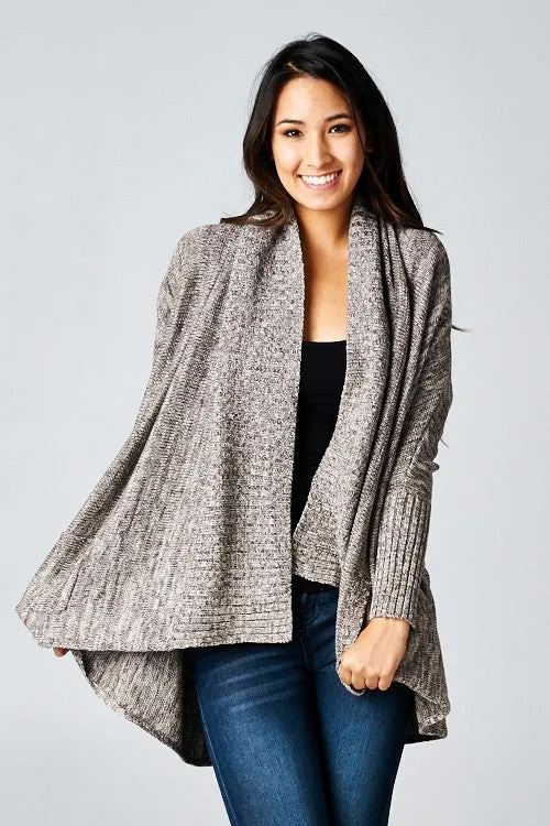 Black Striated Knit Open Front Cardigan Sweater