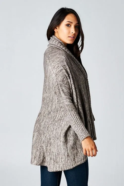 Black Striated Knit Open Front Cardigan Sweater