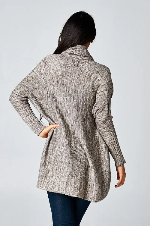 Black Striated Knit Open Front Cardigan Sweater