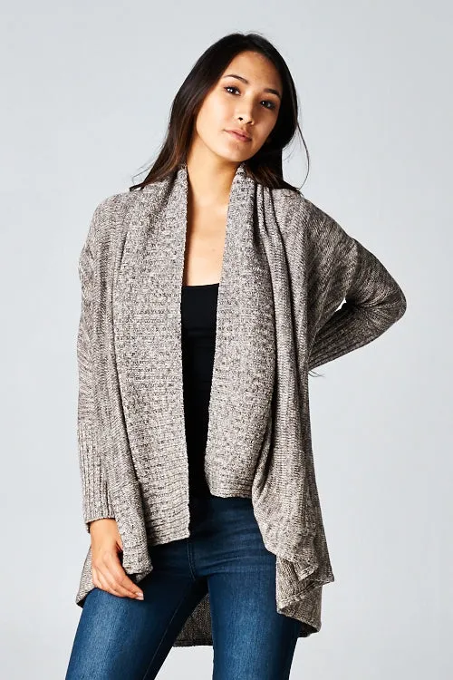 Black Striated Knit Open Front Cardigan Sweater