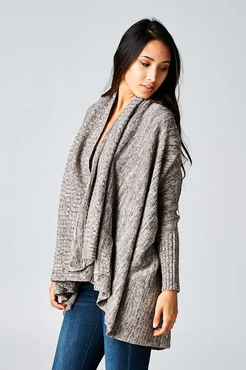 Black Striated Knit Open Front Cardigan Sweater