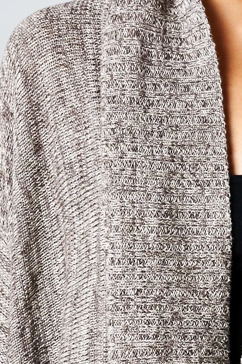 Black Striated Knit Open Front Cardigan Sweater