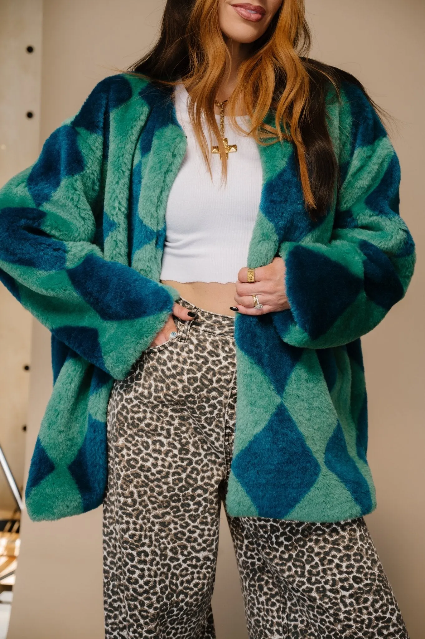 Blue Cosmos Faux Fur Coat