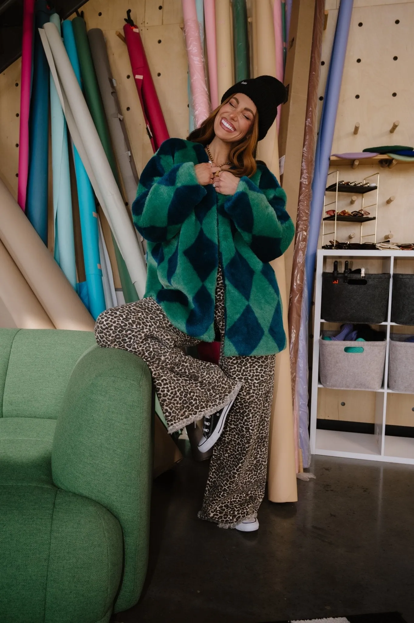 Blue Cosmos Faux Fur Coat