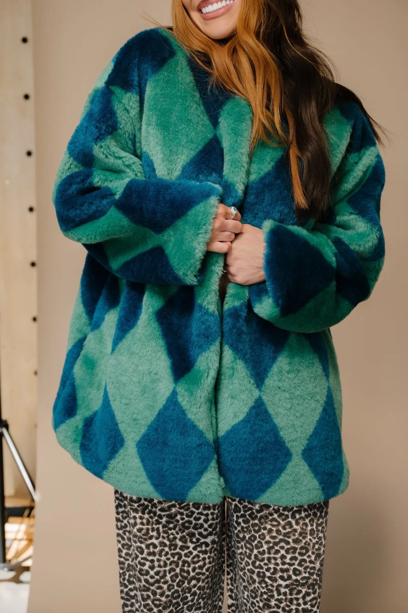 Blue Cosmos Faux Fur Coat