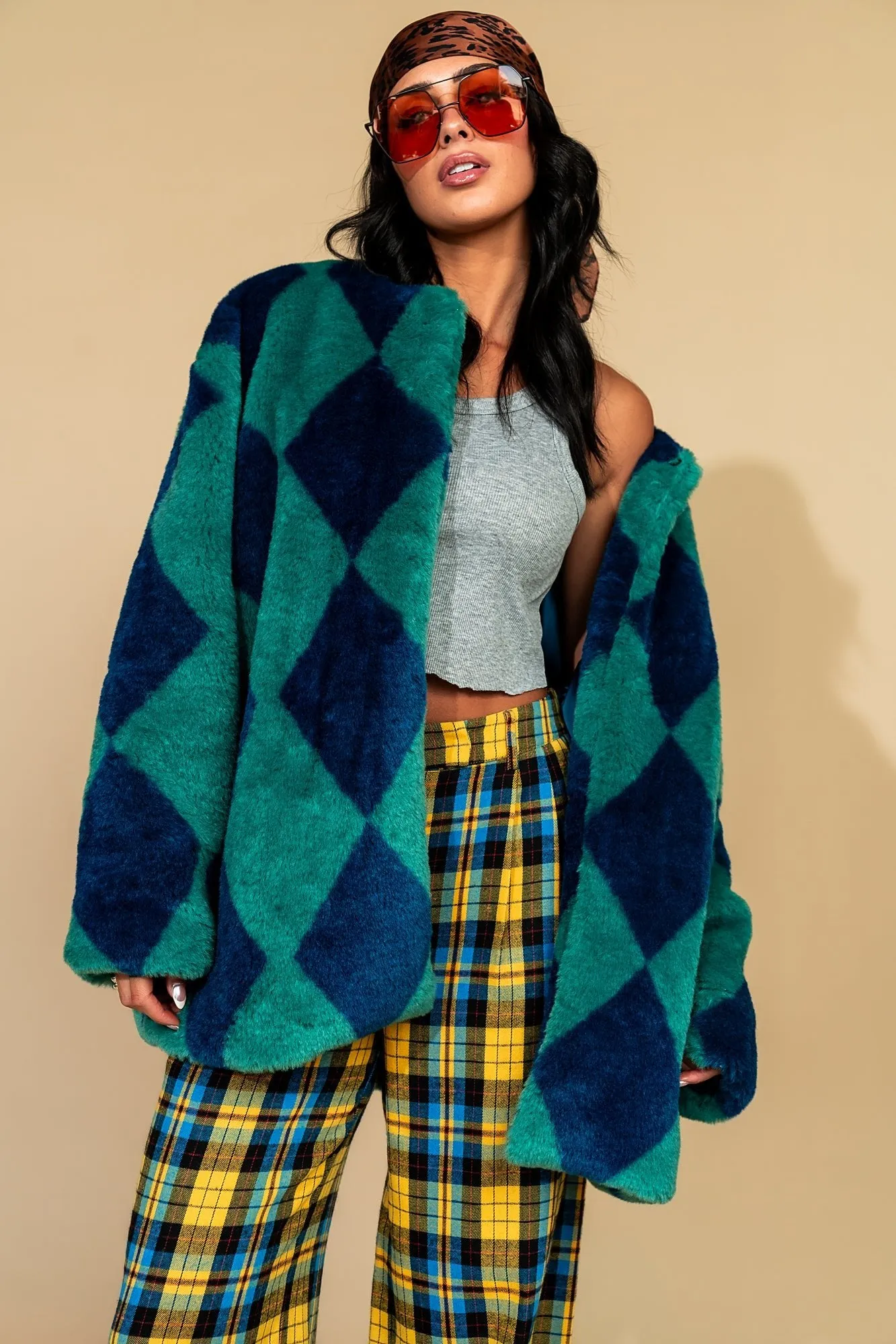 Blue Cosmos Faux Fur Coat