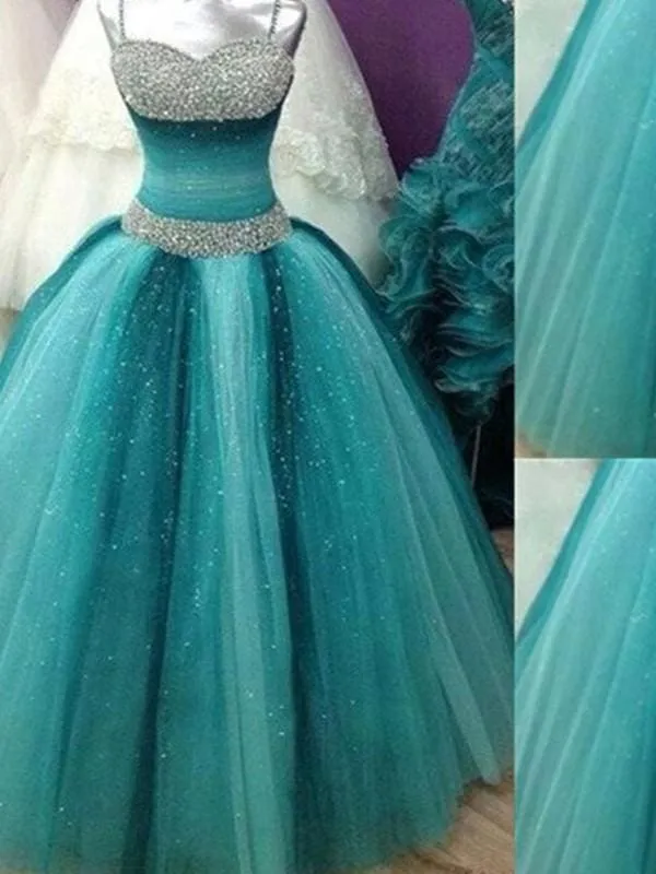 Bridelily Ball Gown Tulle Spaghetti Straps Sleeveless Floor-Length With Beading Dresses
