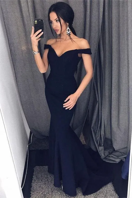 Bridelily Sexy Mermaid Evening Dresses Off-the-Shoulder V-Neck Long Prom Dresses