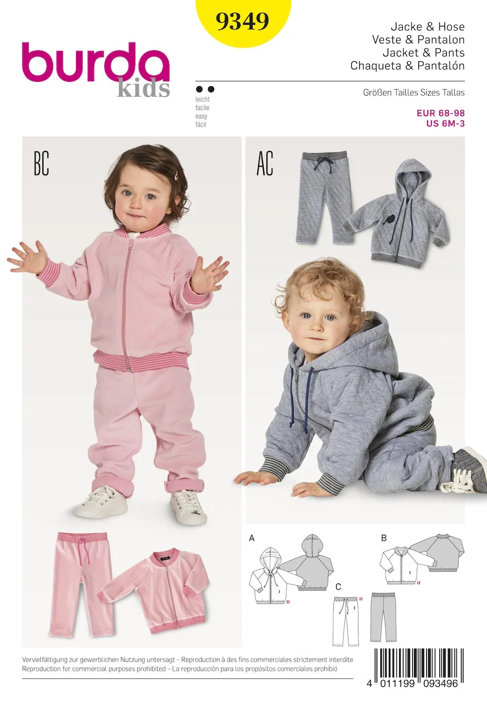 Burda Pattern 9349 Babies' Jogging Suit (6M-3M)