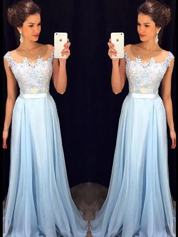 Chiffon Sheer Neck Sleeveless Sweep/Brush Train With Applique Dresses