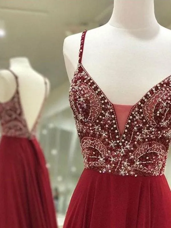 Chiffon Spaghetti Straps Sleeveless Floor-Length Dresses With Beading