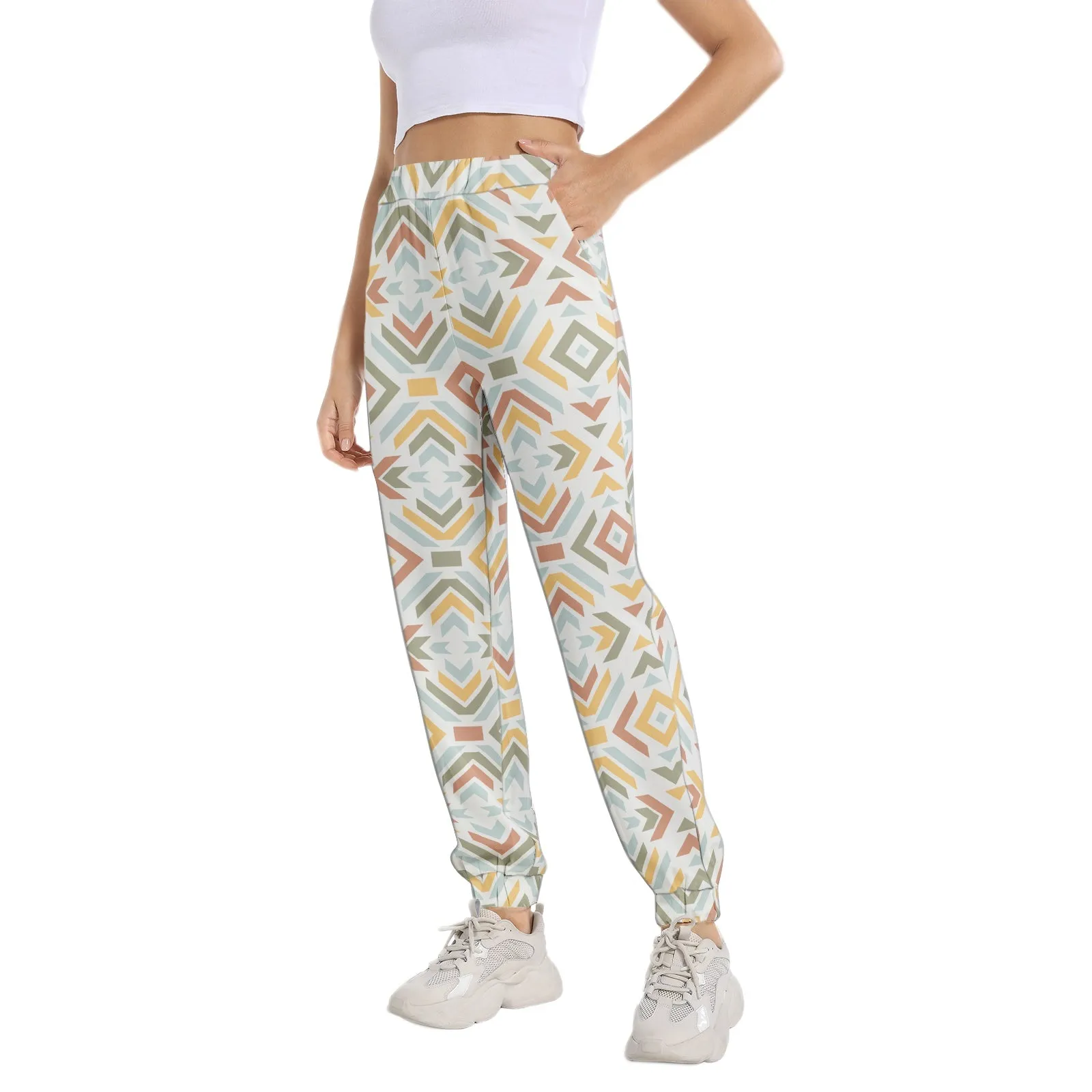 Geometric Elastic Waist Tapered Sweatpants