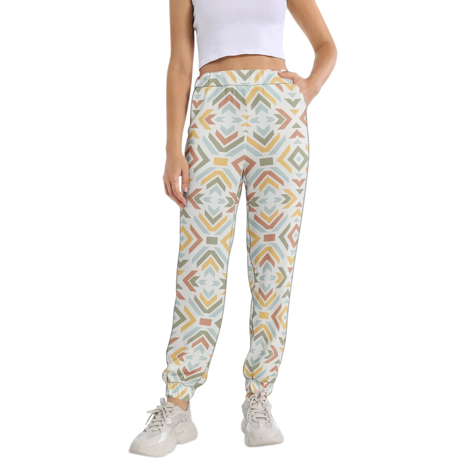 Geometric Elastic Waist Tapered Sweatpants
