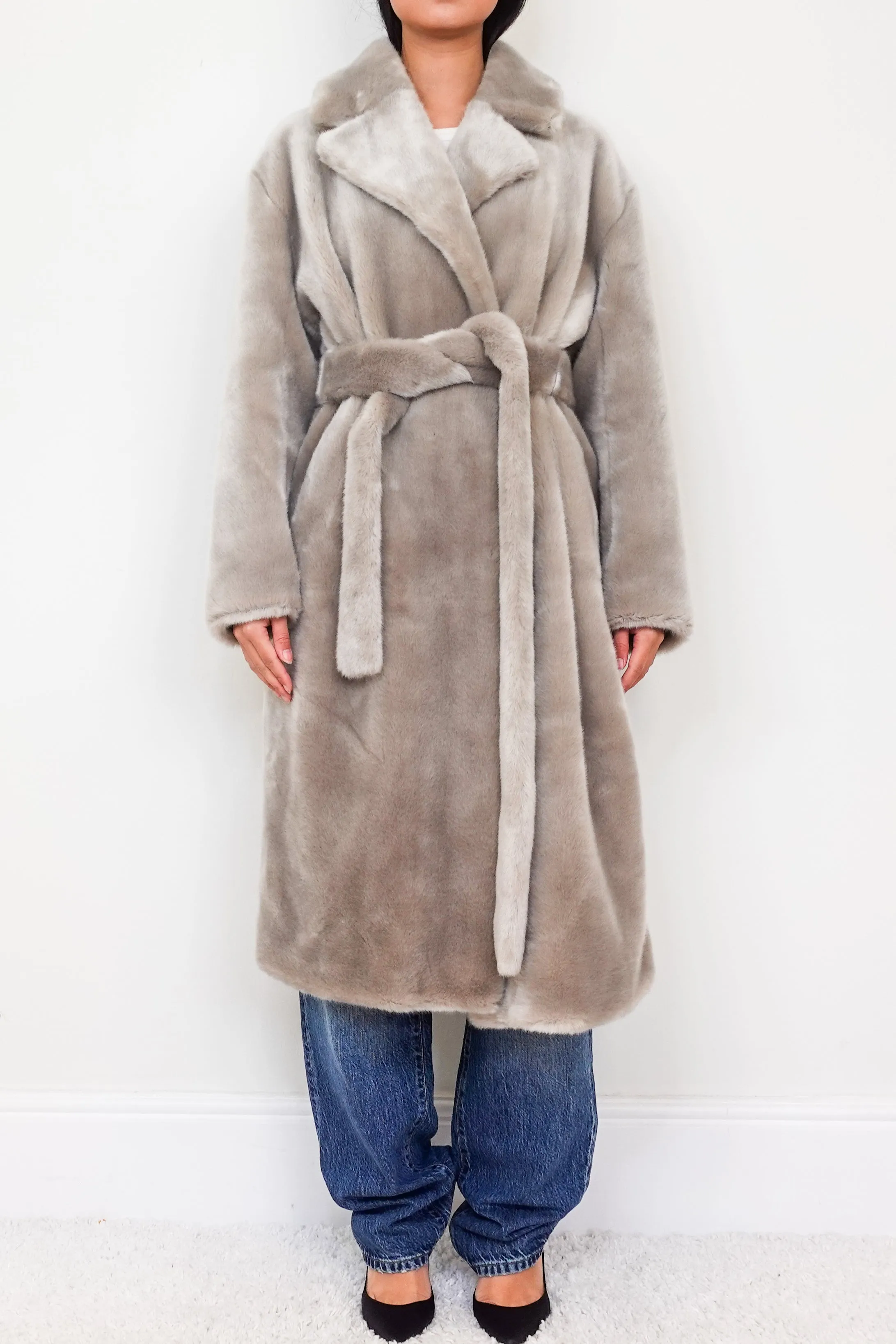 Grey faux fur coat RRP £695