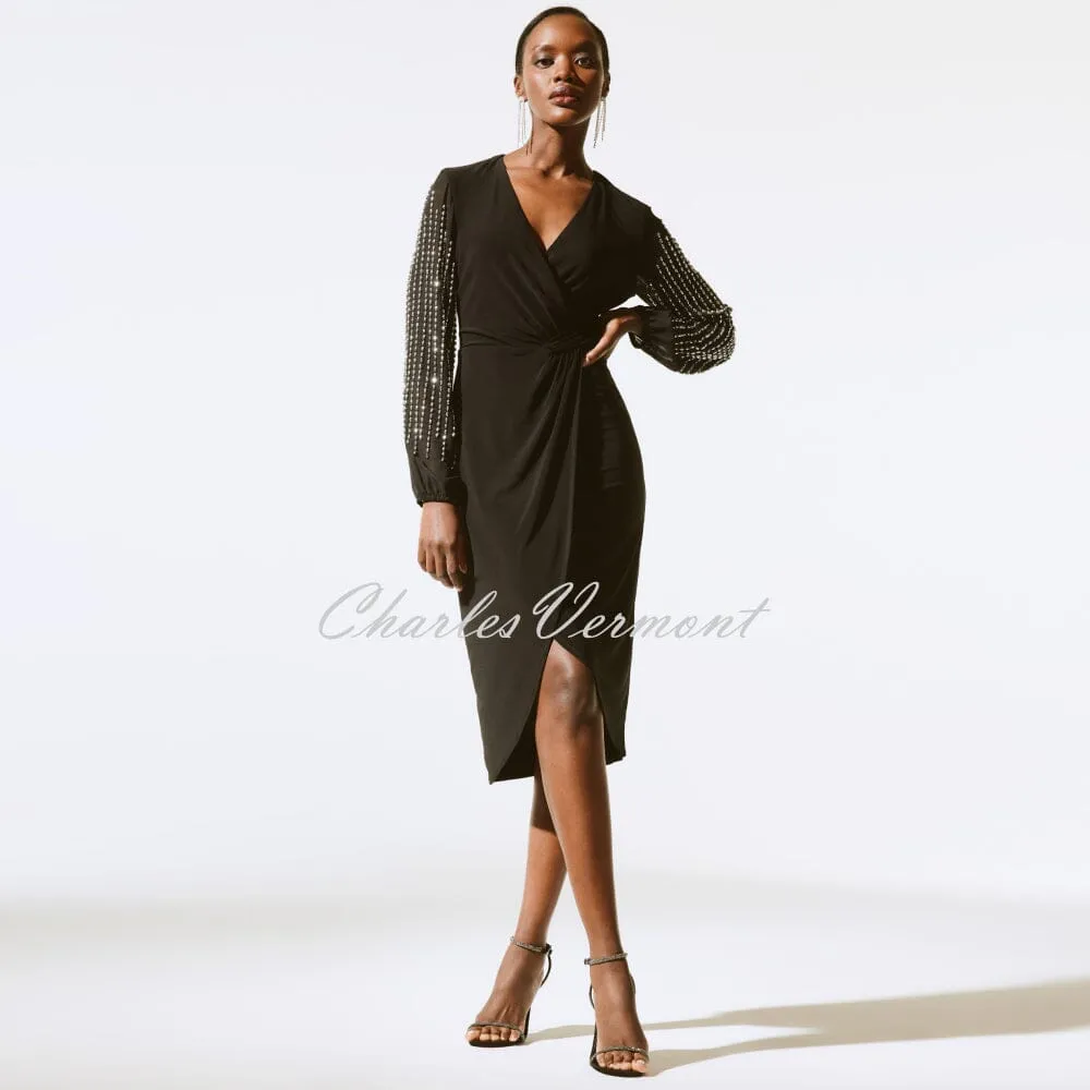 Joseph Ribkoff Wrap Dress With Beaded Sleeves - Style 243726