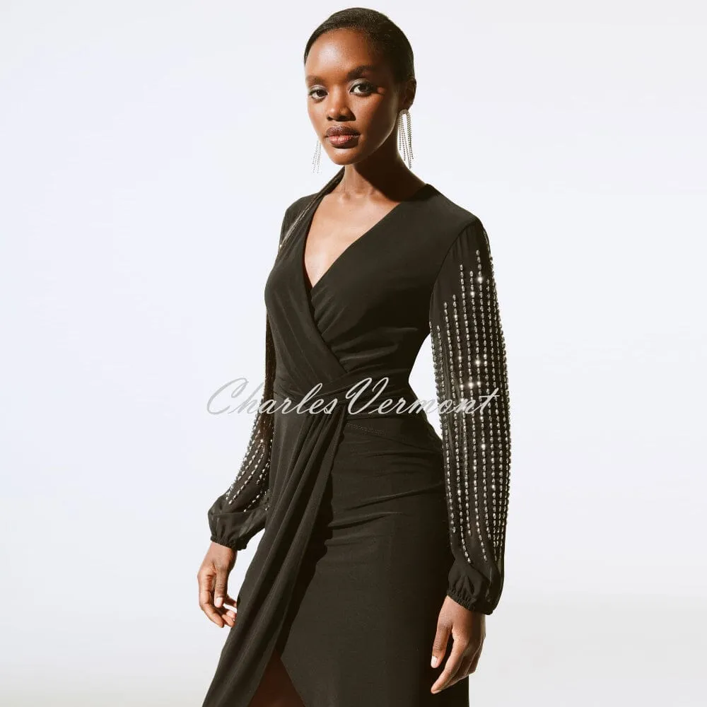Joseph Ribkoff Wrap Dress With Beaded Sleeves - Style 243726