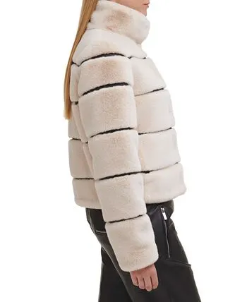 Karl Lagerfeld Paris Women's Faux-Leather & Faux-Fur Coat
