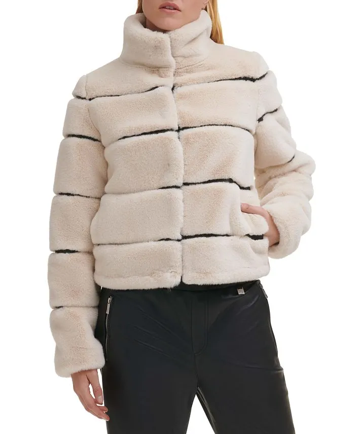 Karl Lagerfeld Paris Women's Faux-Leather & Faux-Fur Coat