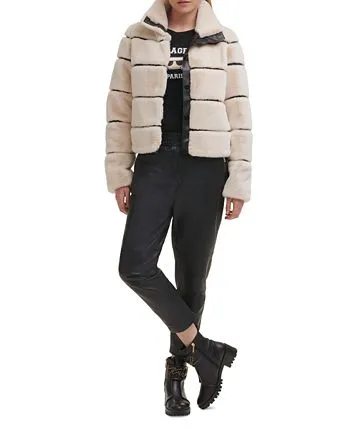 Karl Lagerfeld Paris Women's Faux-Leather & Faux-Fur Coat