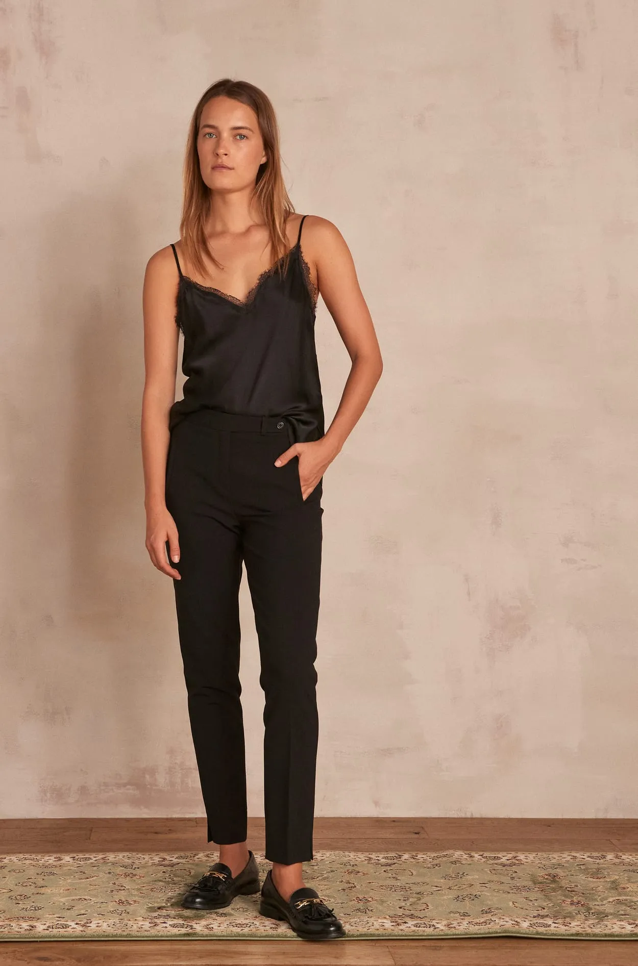 LARA BLACK MICROFIBRE CIGARETTE TROUSERS