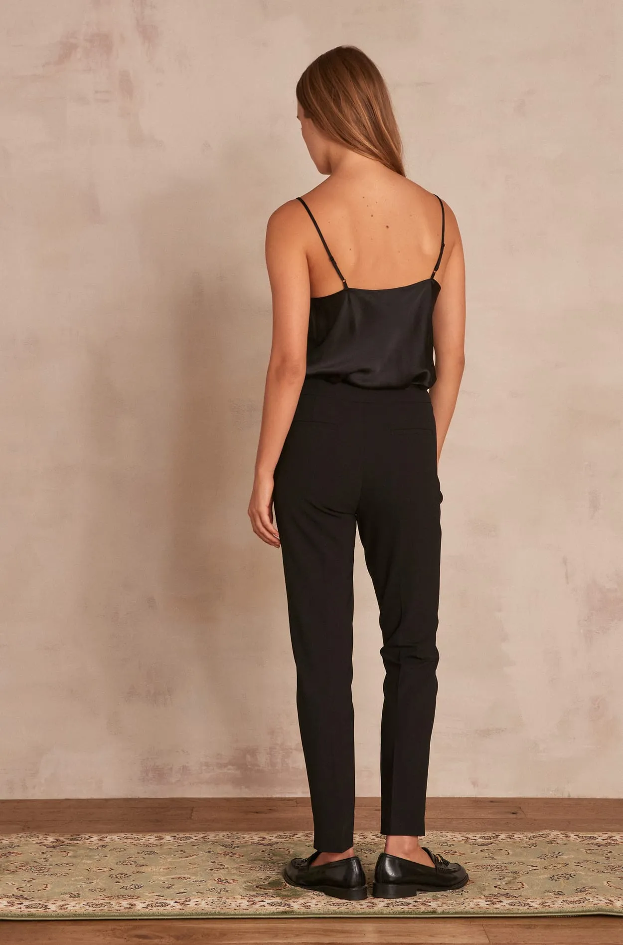 LARA BLACK MICROFIBRE CIGARETTE TROUSERS