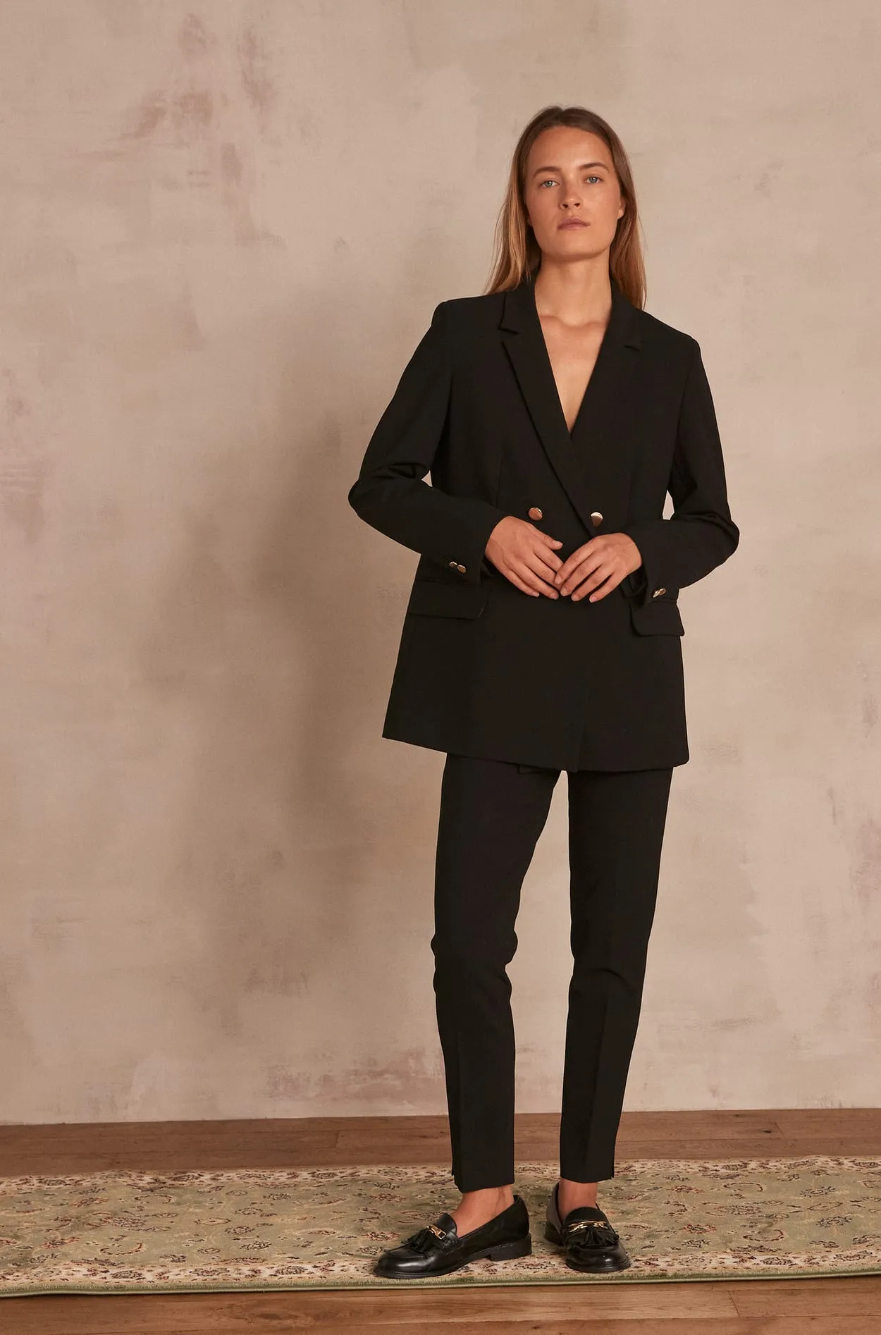 LARA BLACK MICROFIBRE CIGARETTE TROUSERS