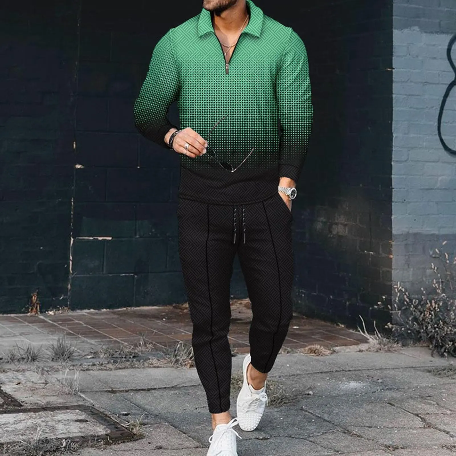 Men's Polo Track Suit Sets Long Sleeve Mens Outfits 2 Piece Fashion Sweatsuit Comfy Casual Set for Men