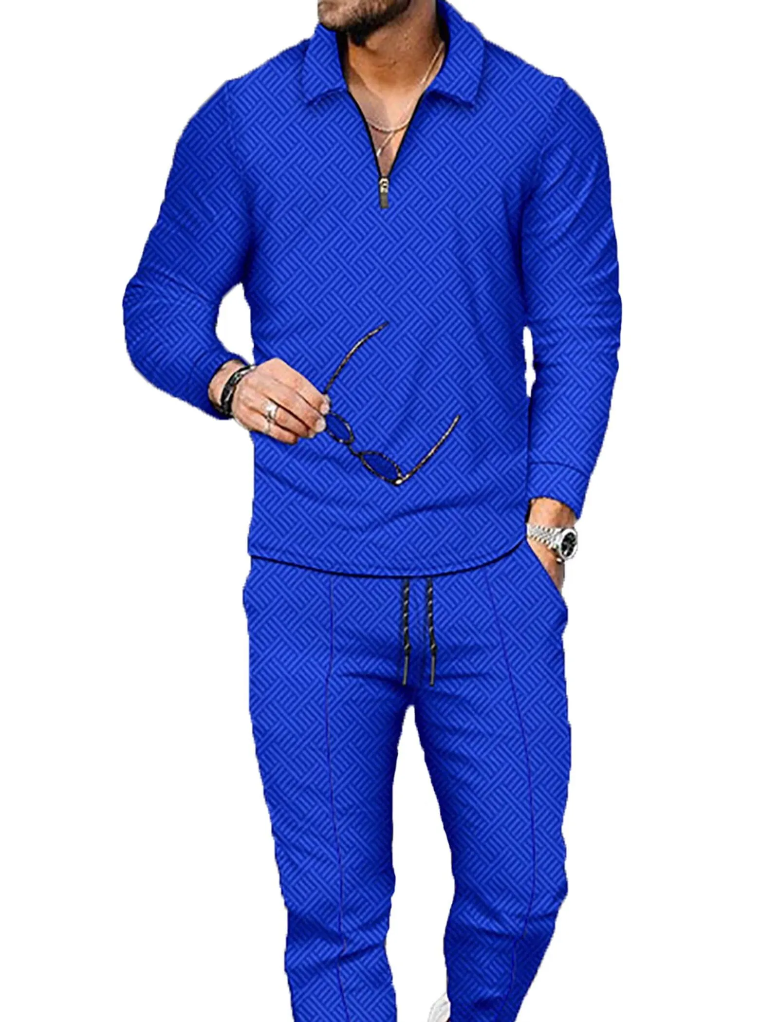 Men's Polo Track Suit Sets Long Sleeve Mens Outfits 2 Piece Fashion Sweatsuit Comfy Casual Set for Men