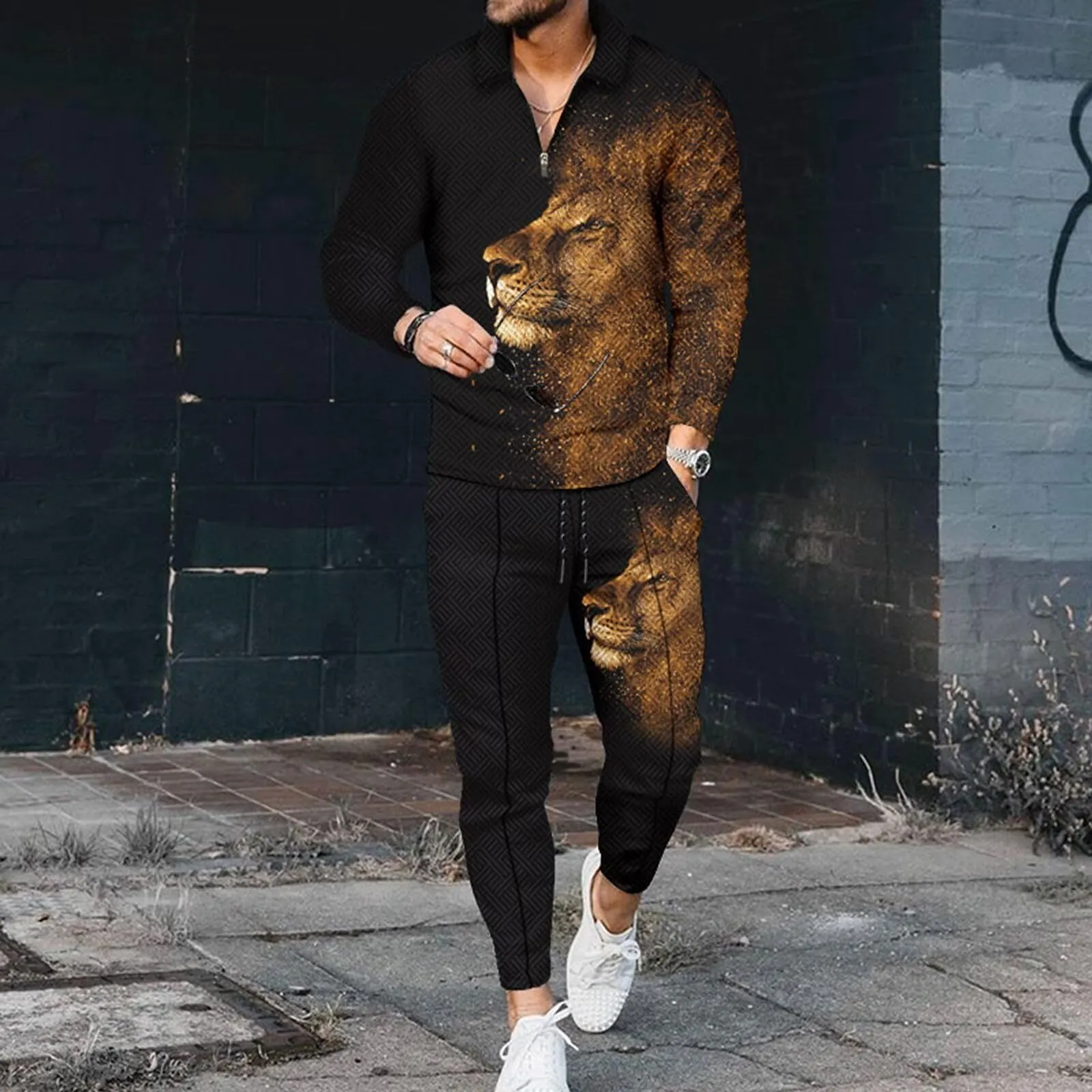 Men's Polo Track Suit Sets Long Sleeve Mens Outfits 2 Piece Fashion Sweatsuit Comfy Casual Set for Men