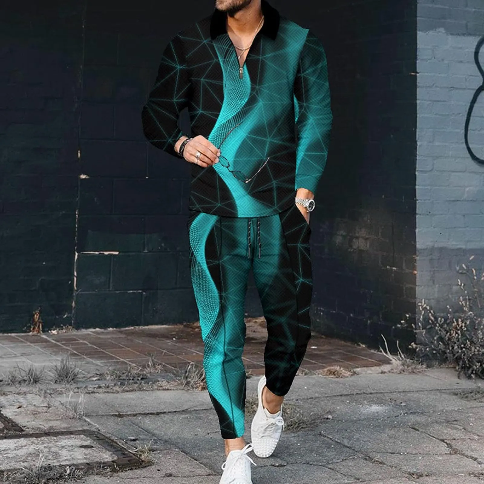 Men's Polo Track Suit Sets Long Sleeve Mens Outfits 2 Piece Fashion Sweatsuit Comfy Casual Set for Men