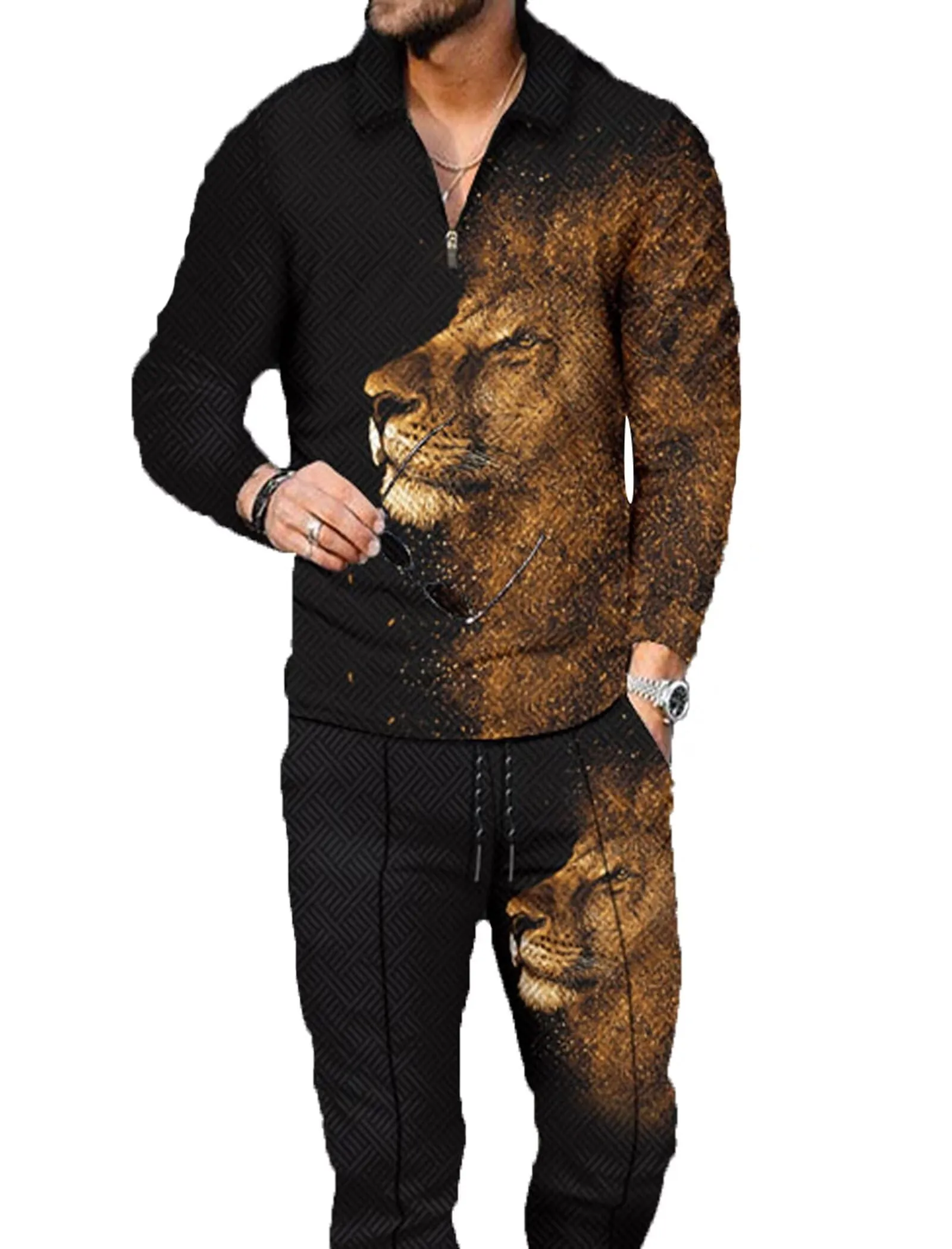 Men's Polo Track Suit Sets Long Sleeve Mens Outfits 2 Piece Fashion Sweatsuit Comfy Casual Set for Men