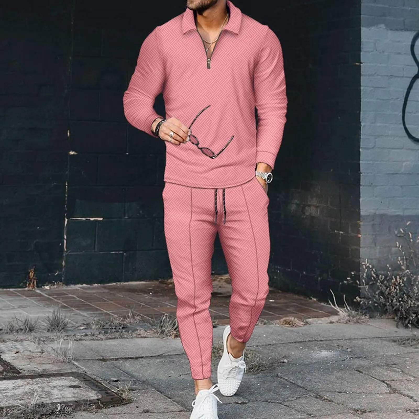 Men's Polo Track Suit Sets Long Sleeve Mens Outfits 2 Piece Fashion Sweatsuit Comfy Casual Set for Men