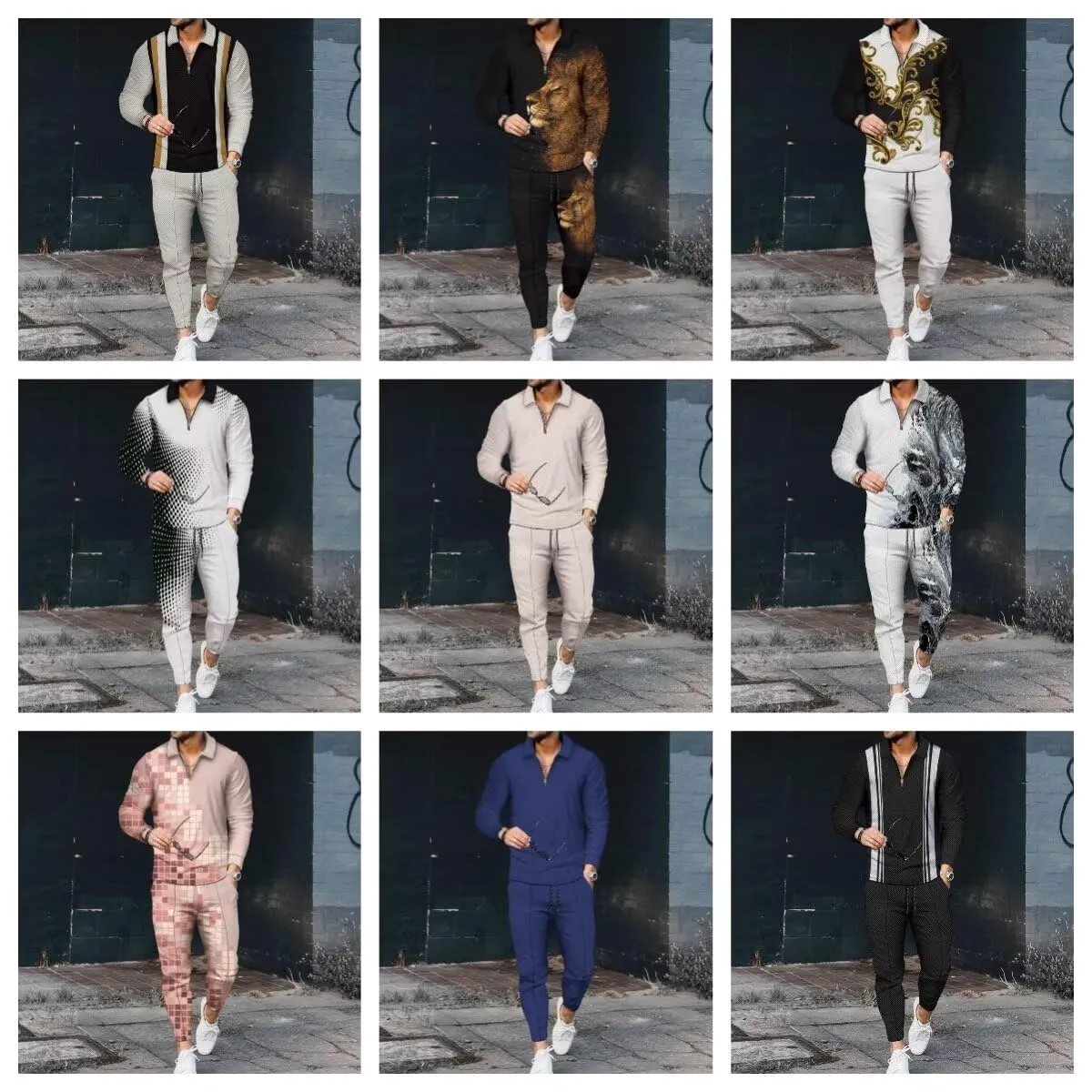 Men's Polo Track Suit Sets Long Sleeve Mens Outfits 2 Piece Fashion Sweatsuit Comfy Casual Set for Men