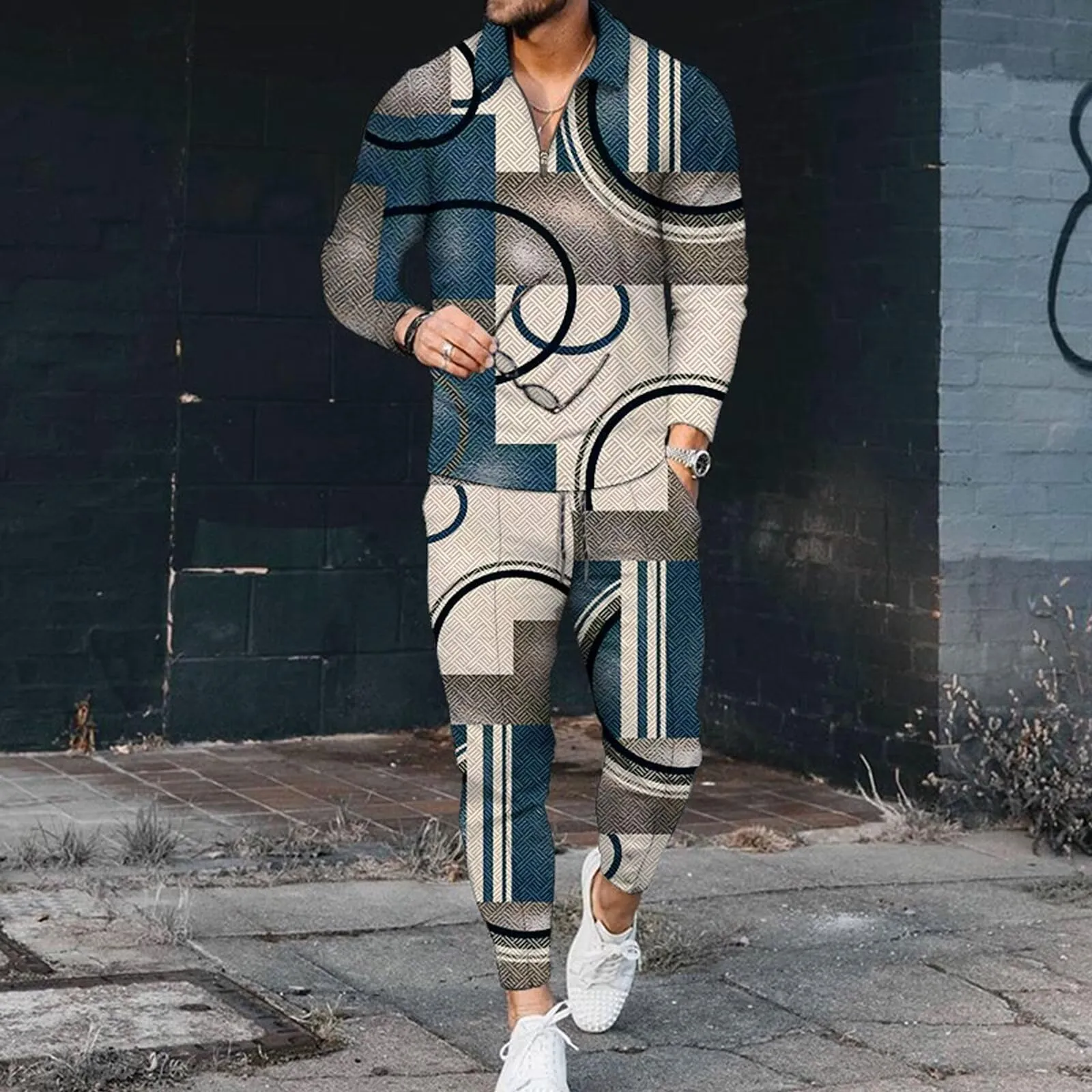 Men's Polo Track Suit Sets Long Sleeve Mens Outfits 2 Piece Fashion Sweatsuit Comfy Casual Set for Men