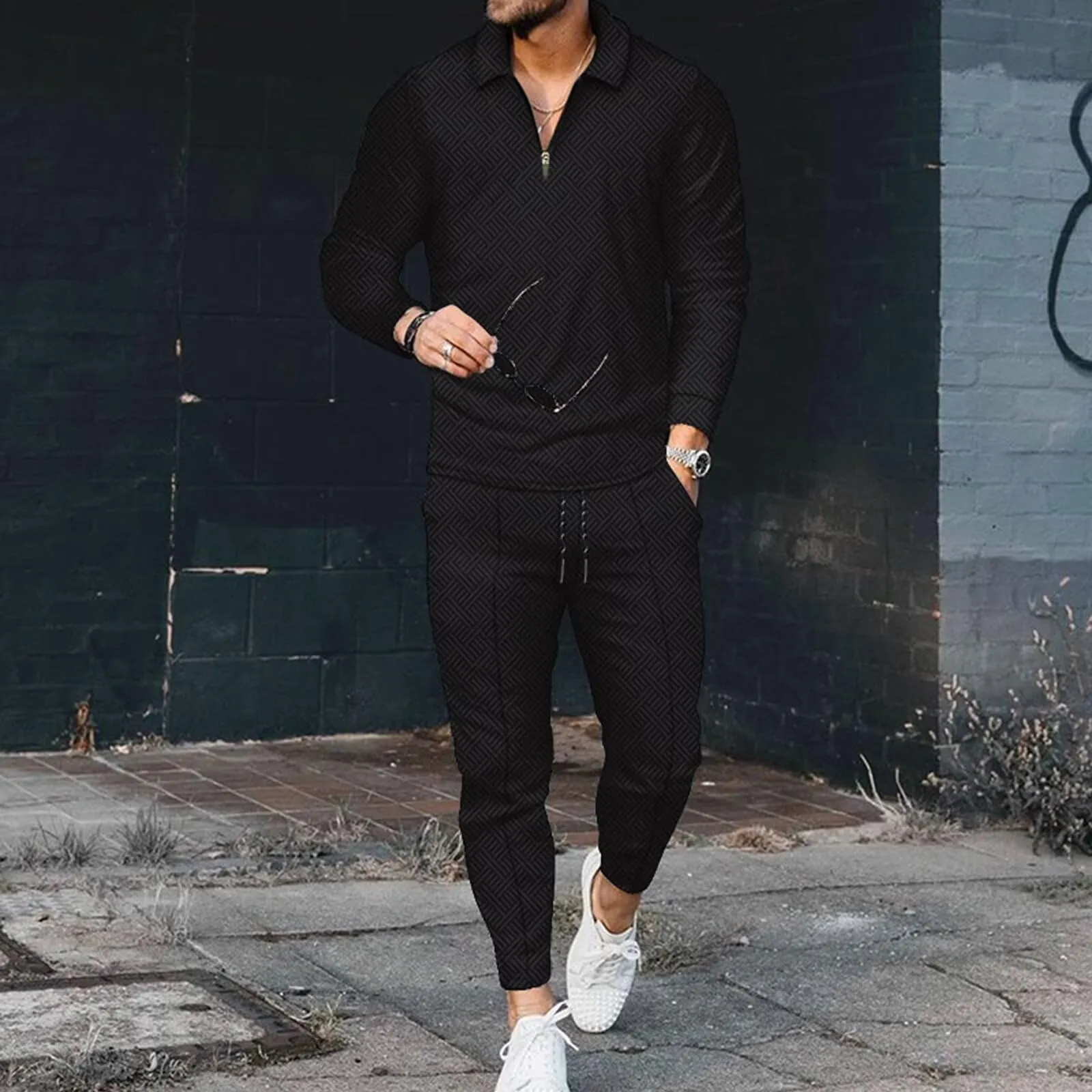 Men's Polo Track Suit Sets Long Sleeve Mens Outfits 2 Piece Fashion Sweatsuit Comfy Casual Set for Men