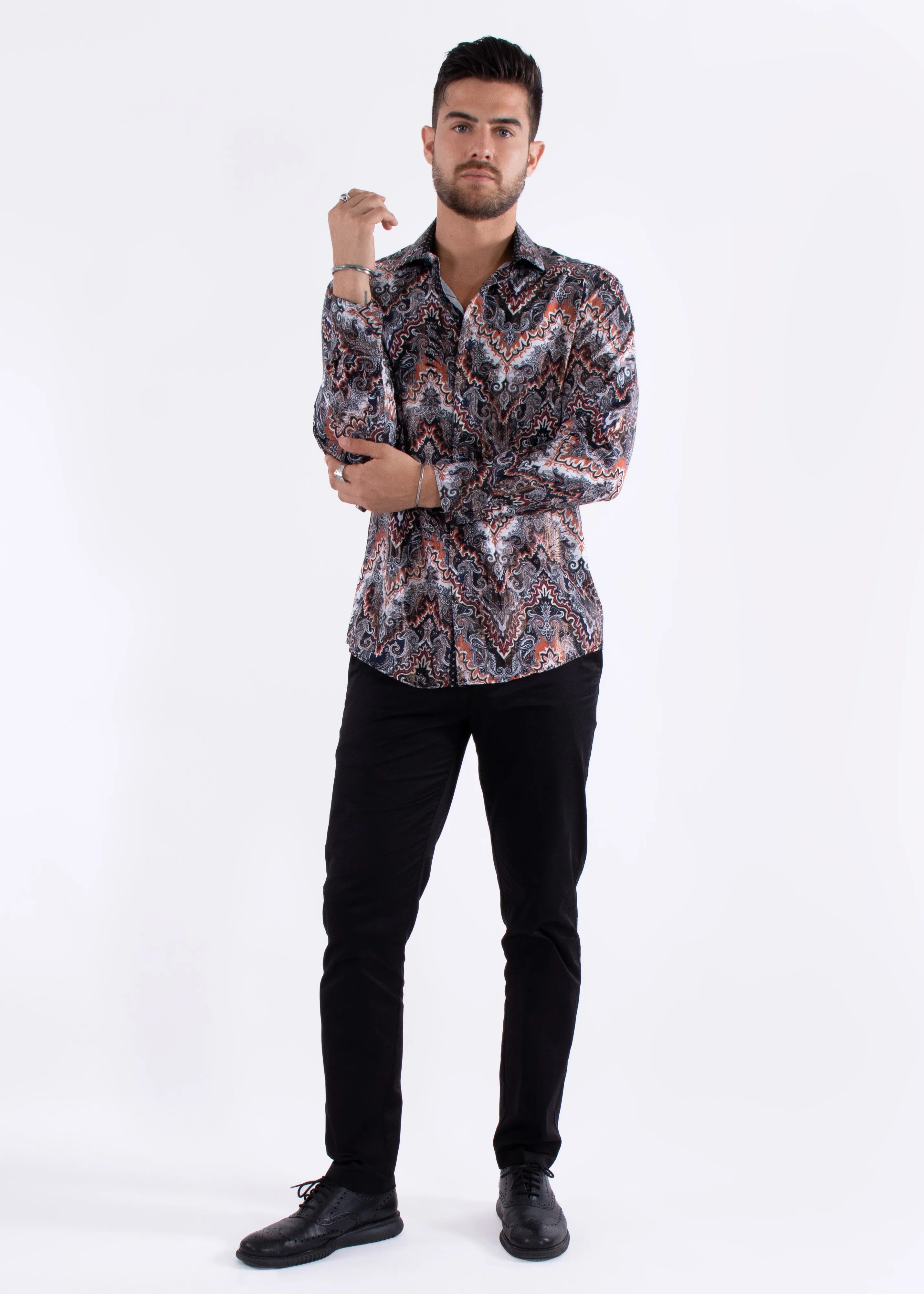 Multicolor Autumn Print Long Sleeve Dress Shirt