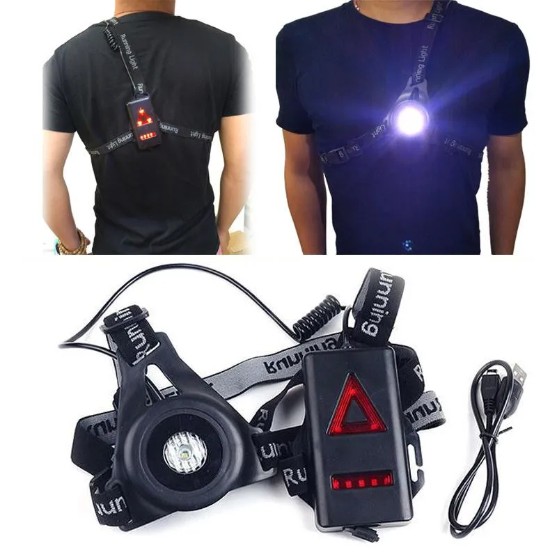 Outdoor Sport Safety Warning Night Waterproof Lamps Running Jogging Chest LED Rechargeable Light Flashlight