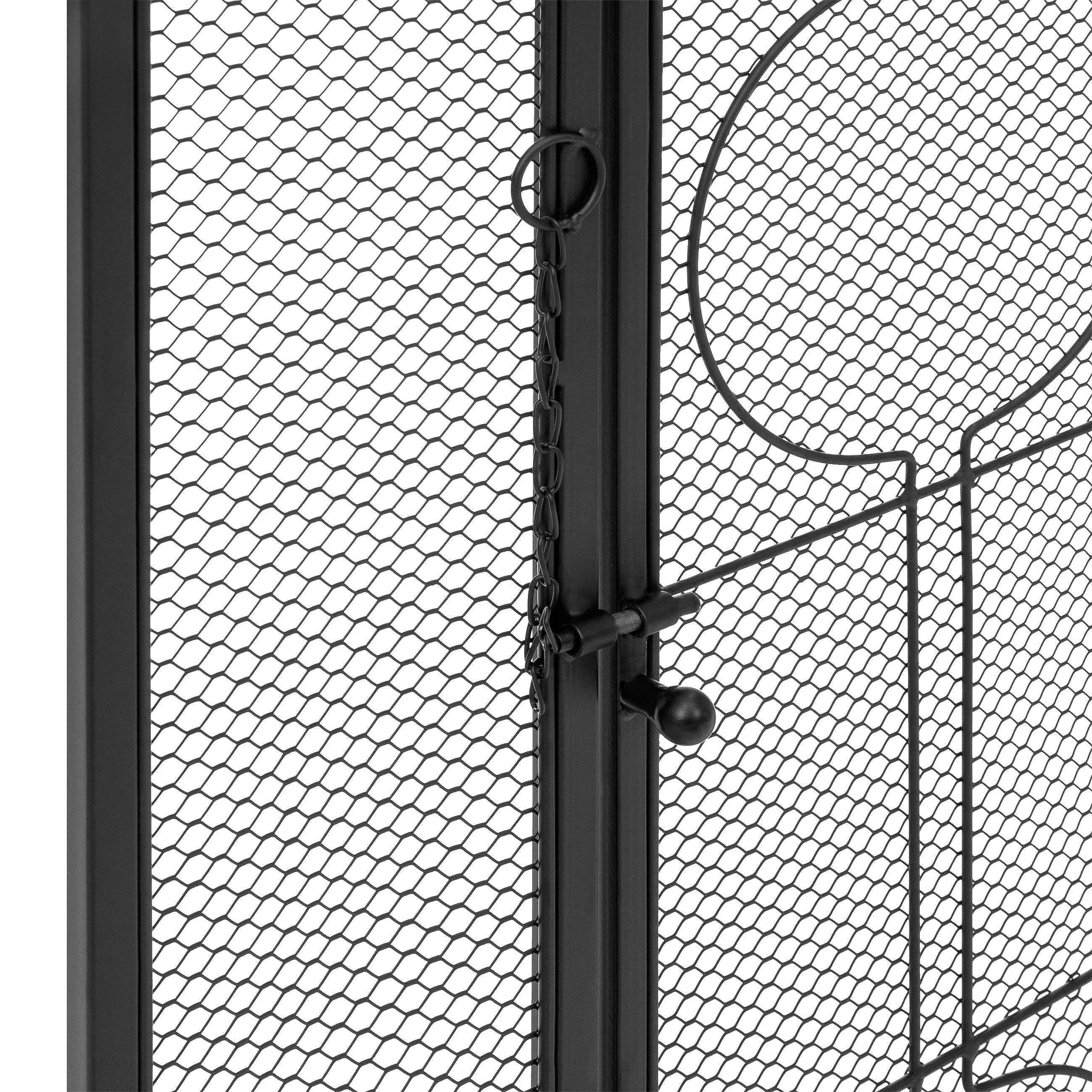 Single Panel 40x29in Steel Mesh Fireplace Screen w/ Locking Door