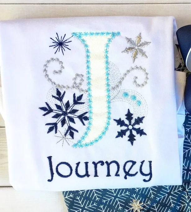 Snow Princess Embroidered Initial Shirt ONLY