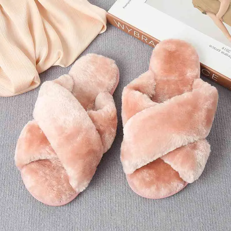 Warm Faux Fur Crisscross Slippers