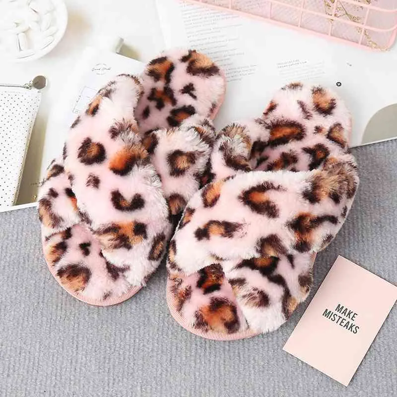 Warm Faux Fur Crisscross Slippers