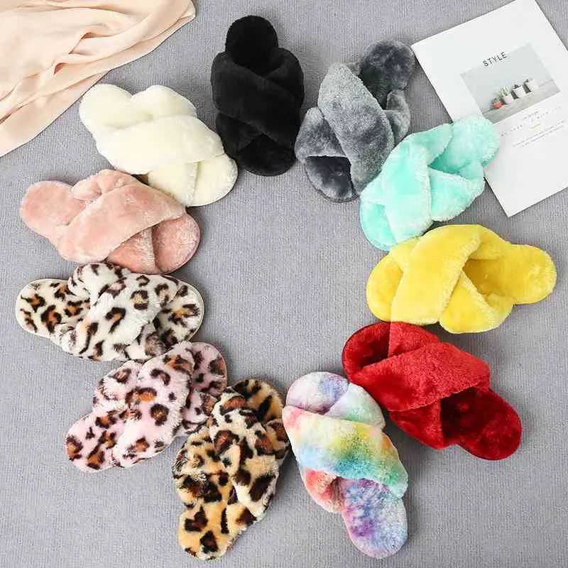 Warm Faux Fur Crisscross Slippers