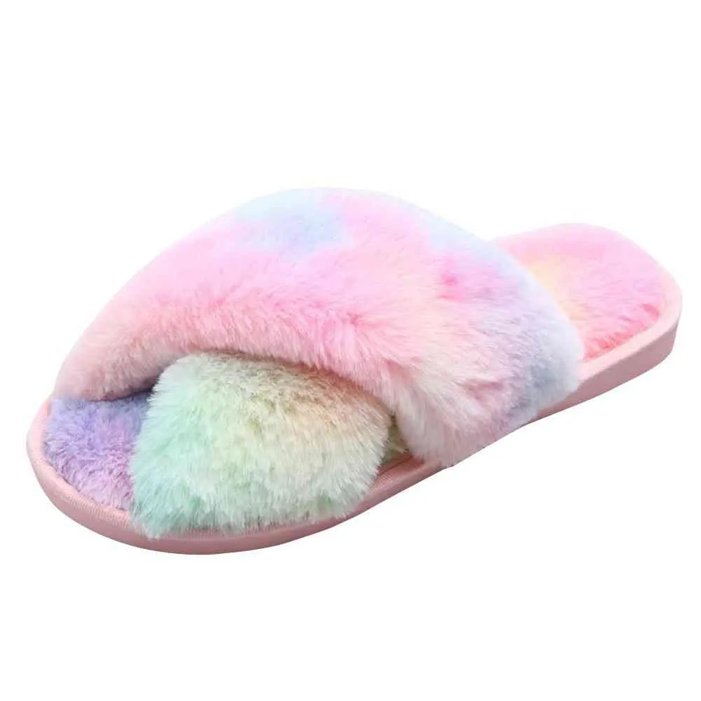 Warm Faux Fur Crisscross Slippers