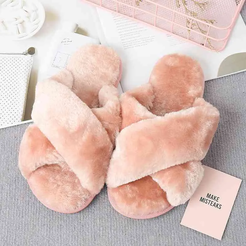 Warm Faux Fur Crisscross Slippers