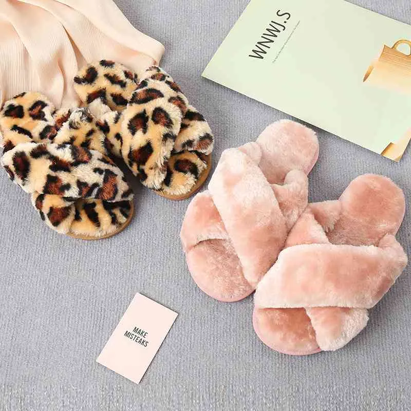 Warm Faux Fur Crisscross Slippers